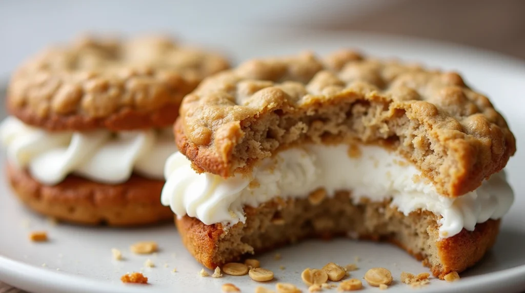 homemade Oatmeal Cream Pie recipe featuring soft oatmeal cookies and a fluffy marshmallow cream filling.