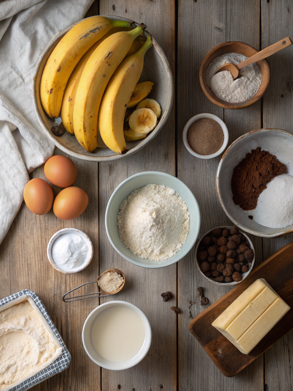 Ingredients for banana bread recipe with cake mix