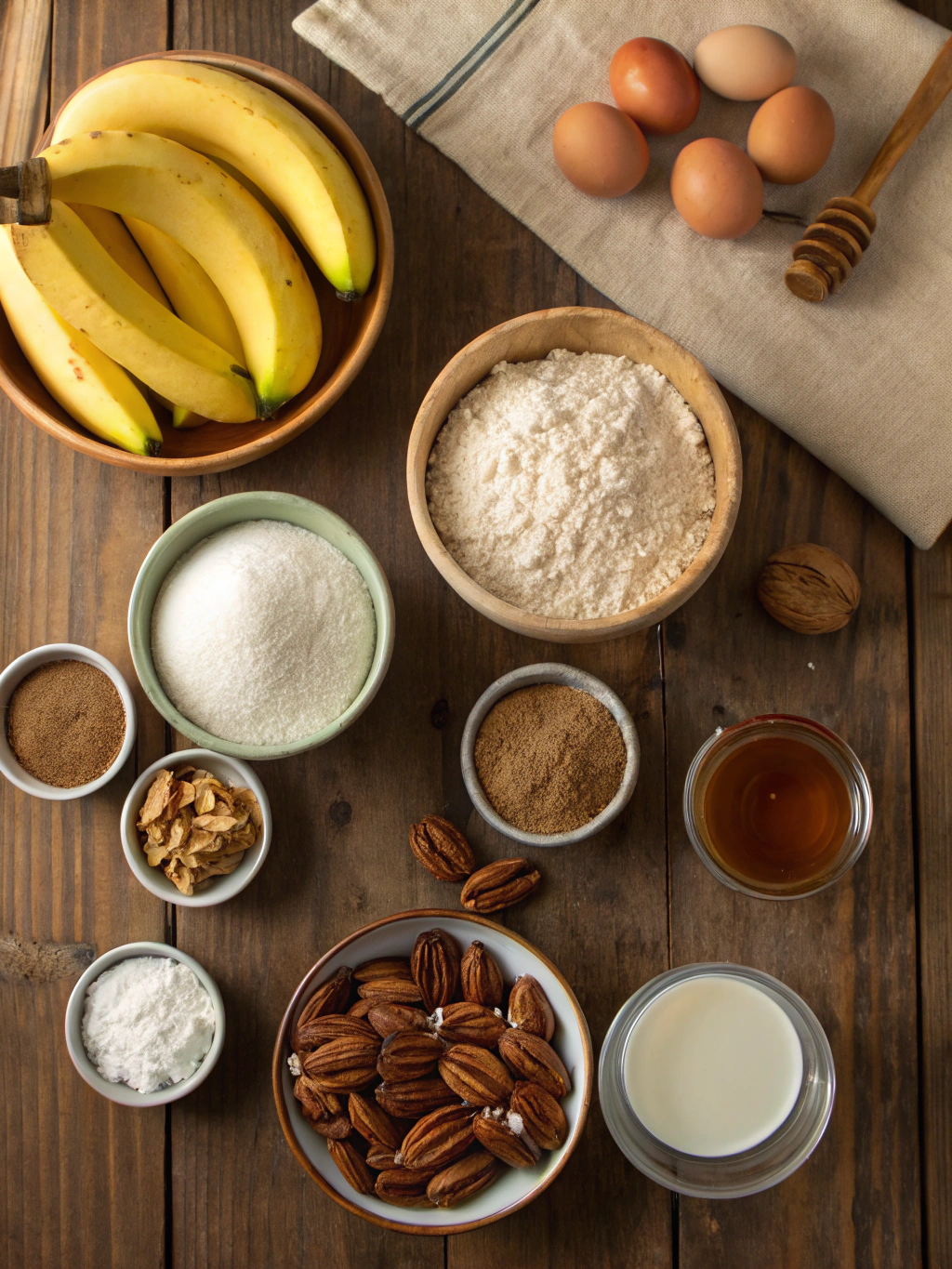 Ingredients for banana nut bread with almond flour