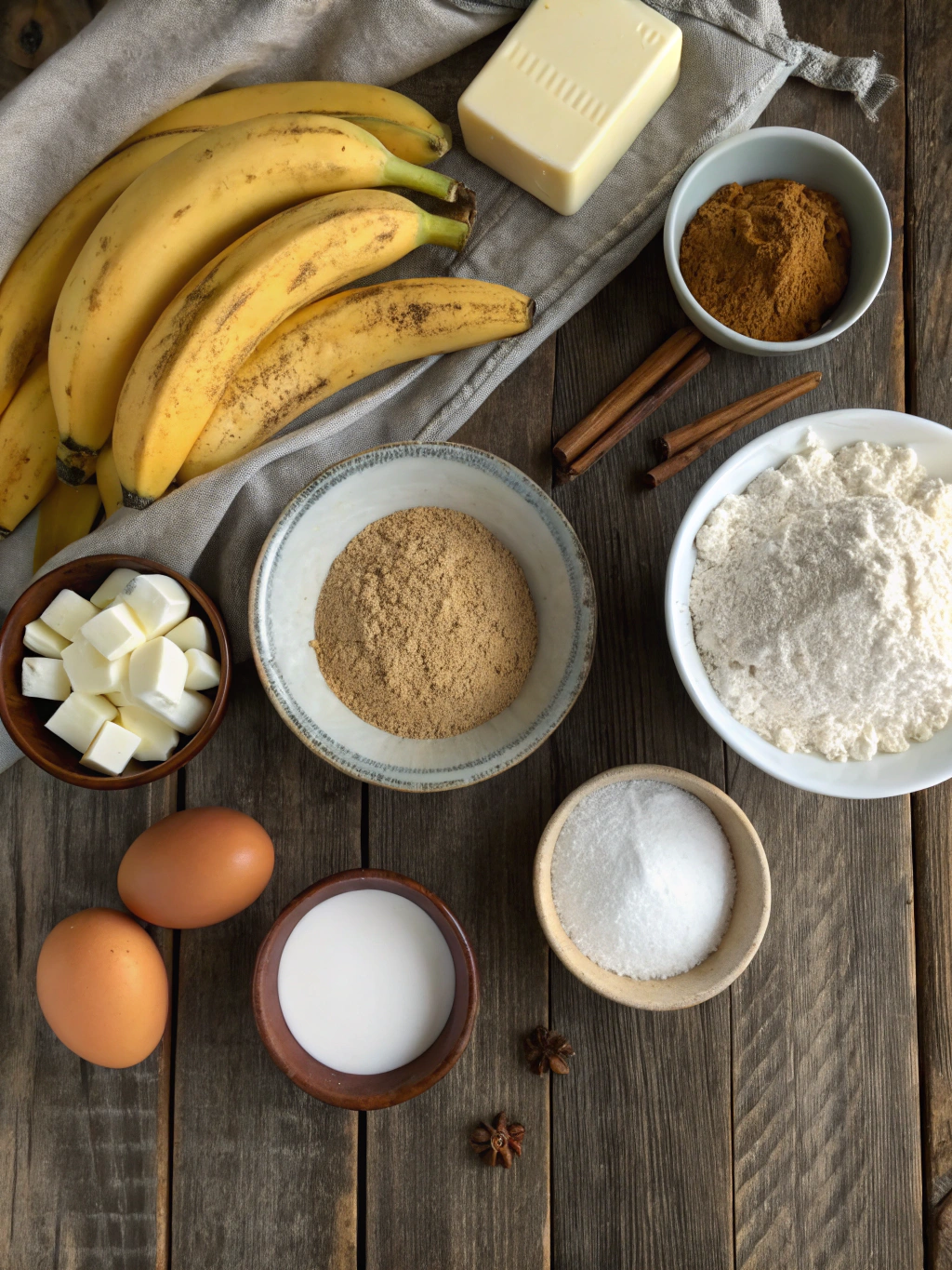 Ingredients for snickerdoodle banana bread