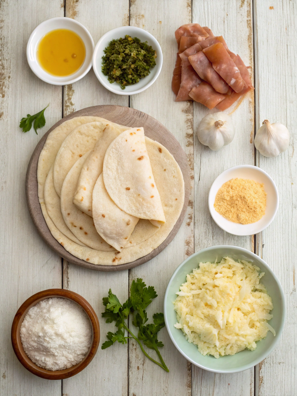 Ingredients for Cheesy Garlic Chicken Wraps 
