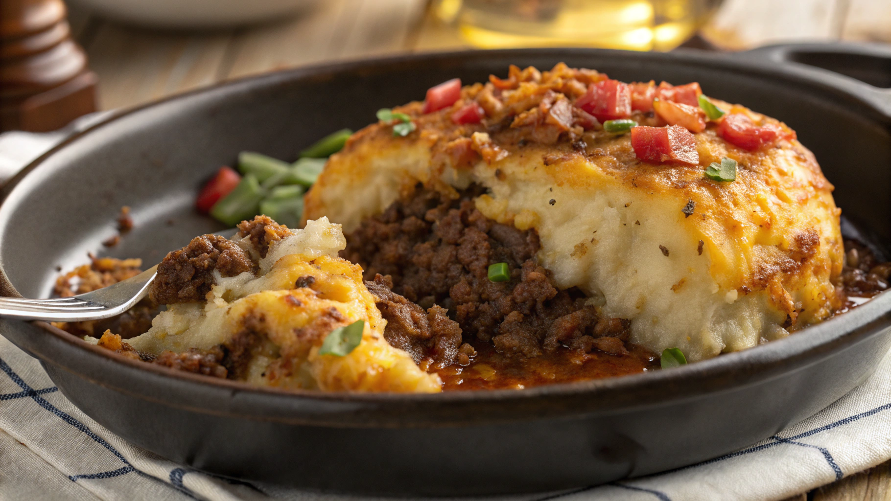 Cheesy Ground Beef-Stuffed Crispy Mashed Potatoes