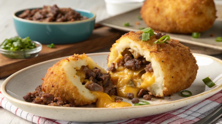 Crispy Mashed Potatoes Stuffed with Cheese & Beef