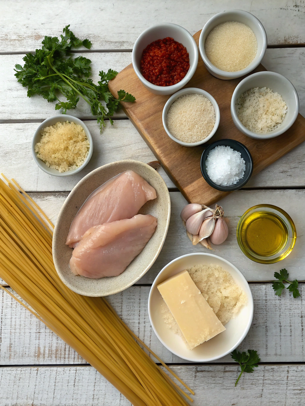 Ingredients for Garlic Butter Chicken & Parmesan Pasta