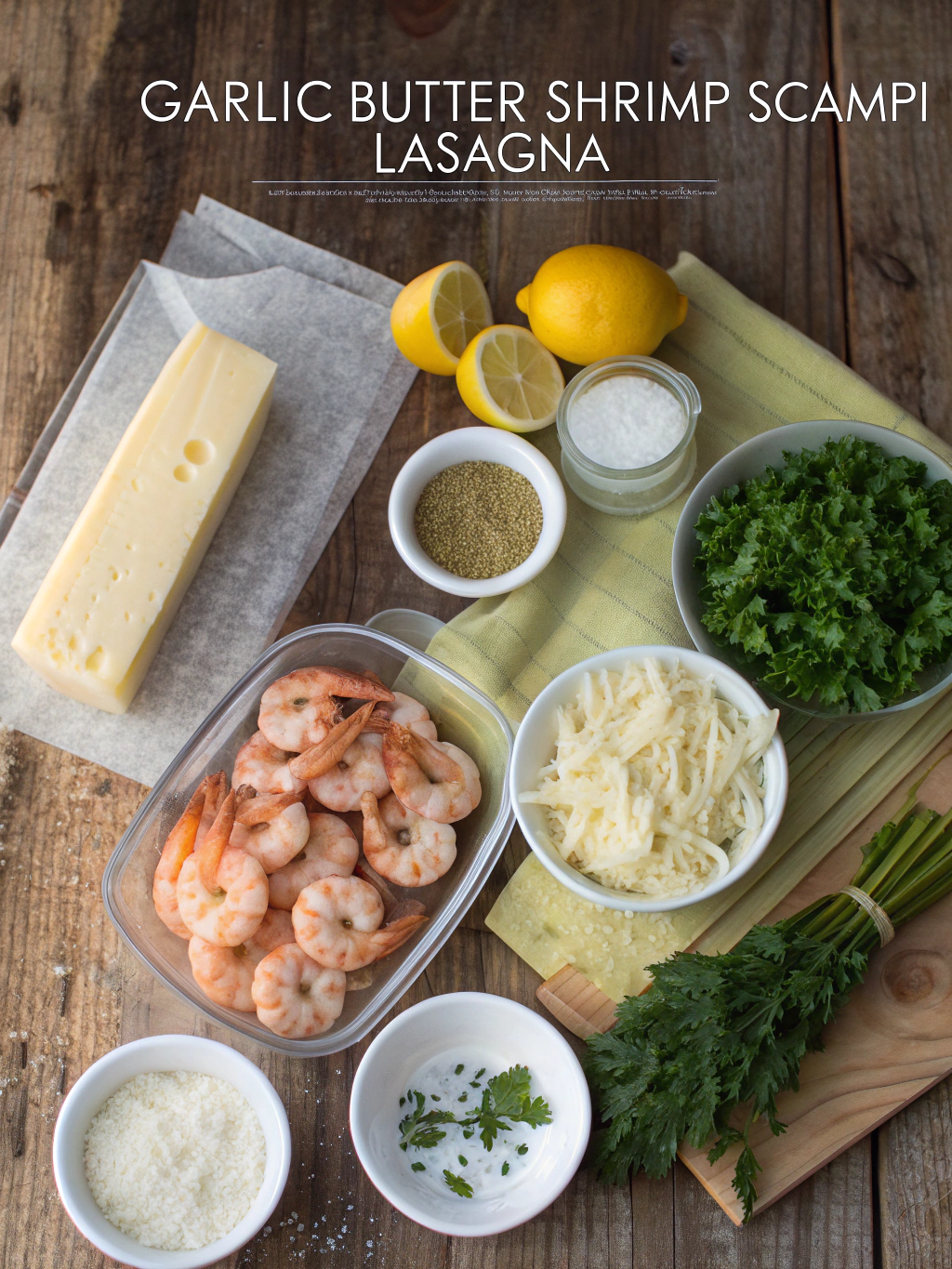 Ingredients for Garlic Butter Shrimp Scampi Lasagna