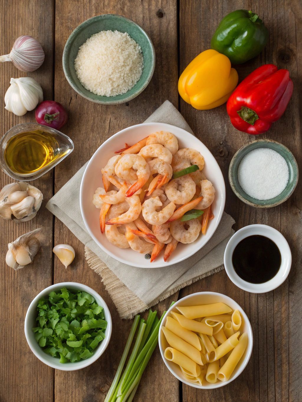 Ingredients for Jamaican Shrimp Rasta Pasta