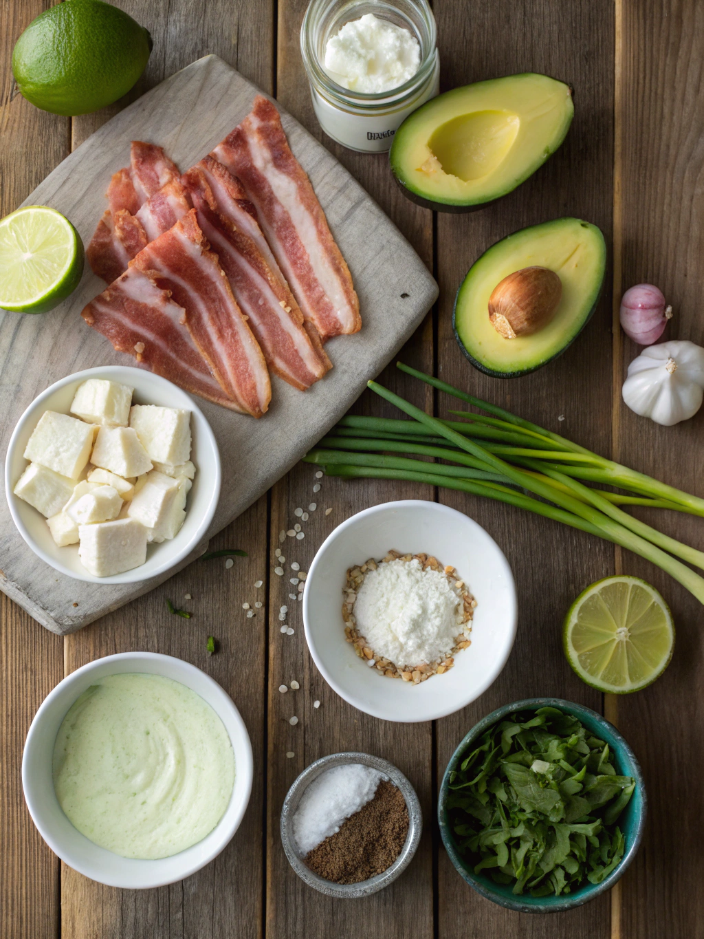 Ingredients for ream Cheese Avocado Bacon Bites