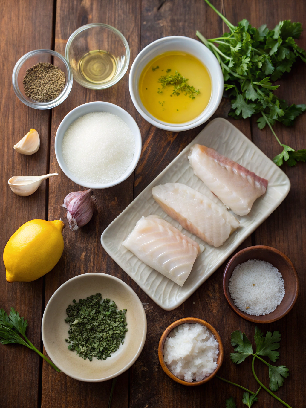 Ingredients for Baked Cod in Coconut Lemon Cream Sauce