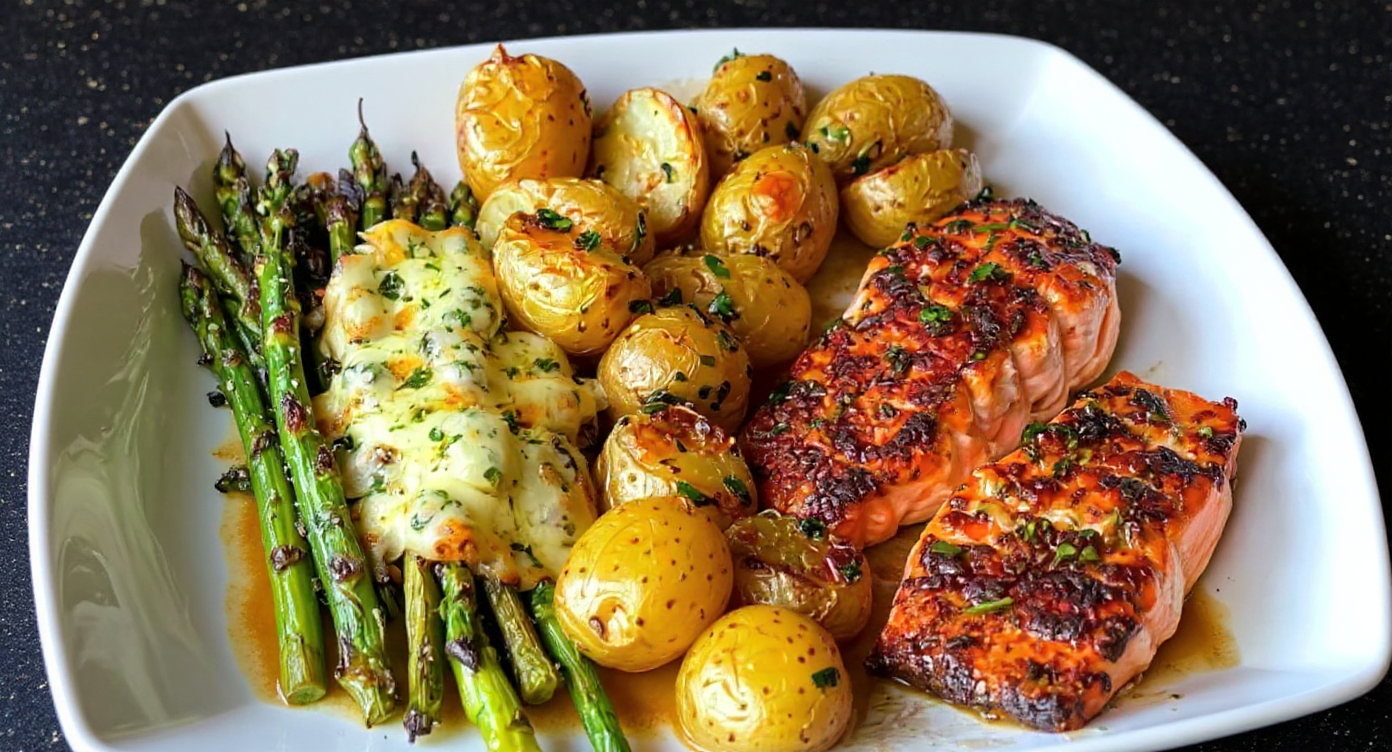 Baked Salmon with Potatoes and Asparagus