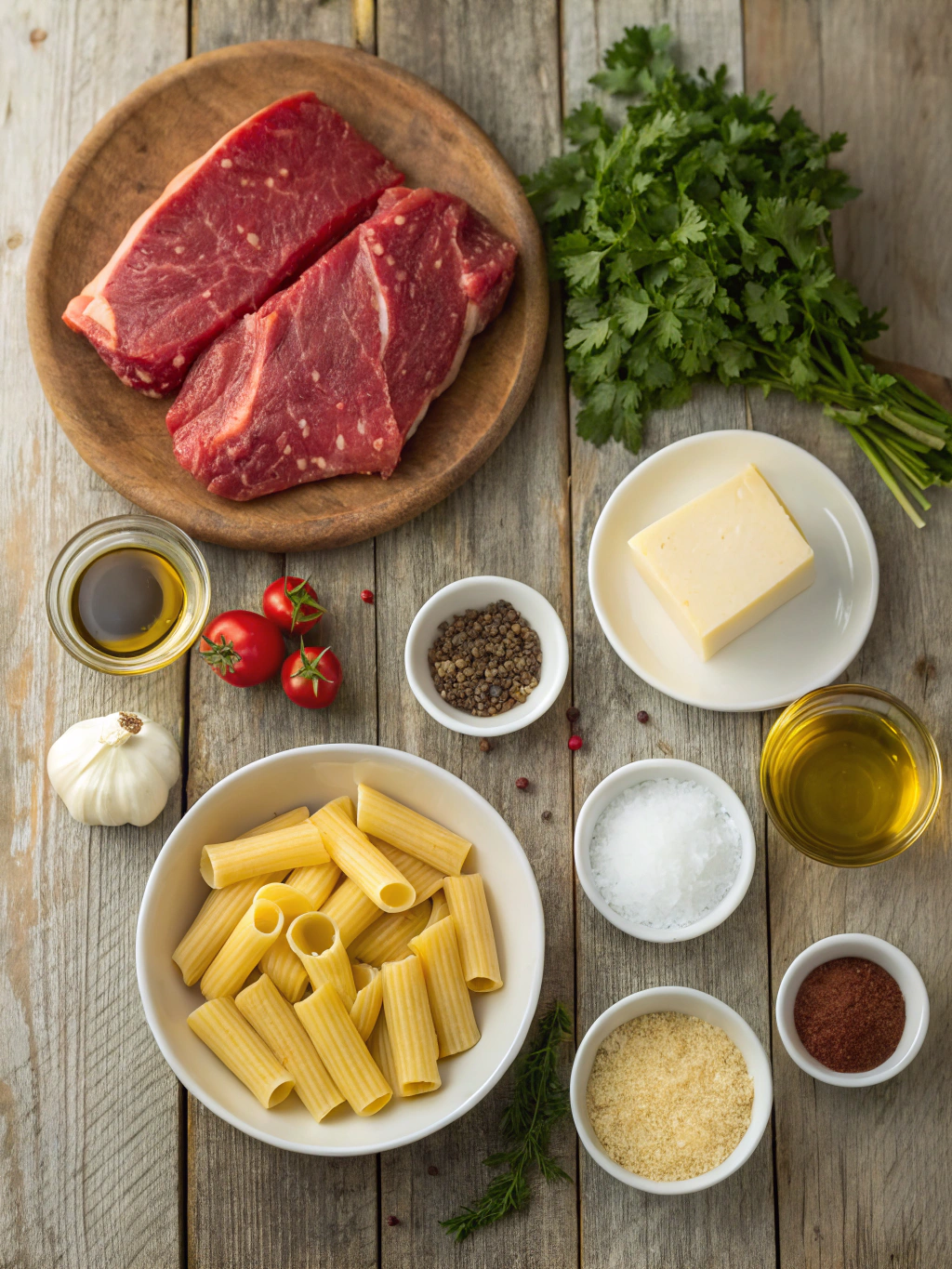 Ingredients for Cajun Steak Cheesy Rigatoni Parmesan Recipe