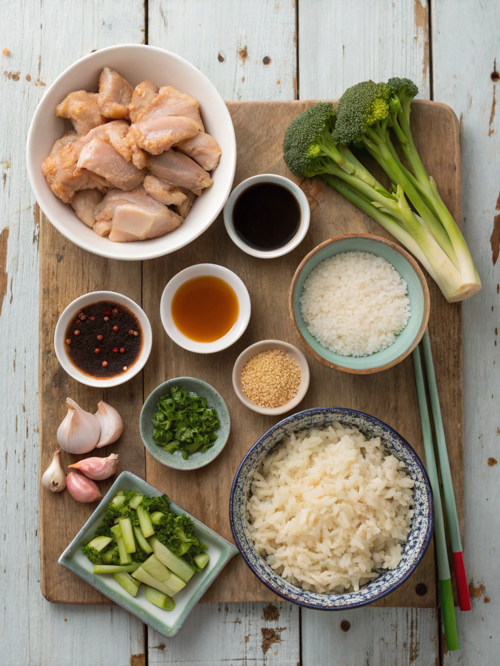 Ingredients for Caramelised Soy Chicken in Garlic Ginger Broth with Rice: A Savory Comfort Meal