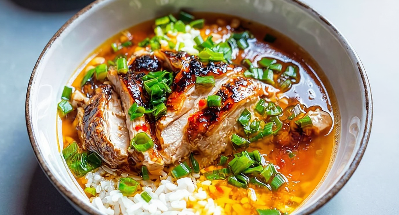 Caramelised Soy Chicken in Garlic Ginger Broth with Rice: A Savory Comfort Meal
