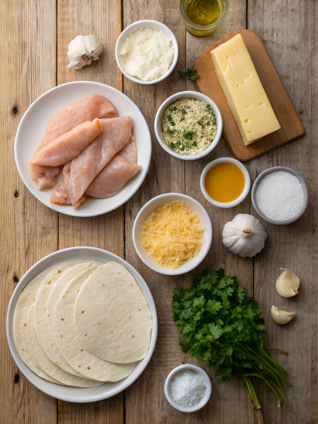 Ingredients for Cheesy Garlic Chicken Wraps – Melty, Juicy & Totally Irresistible!