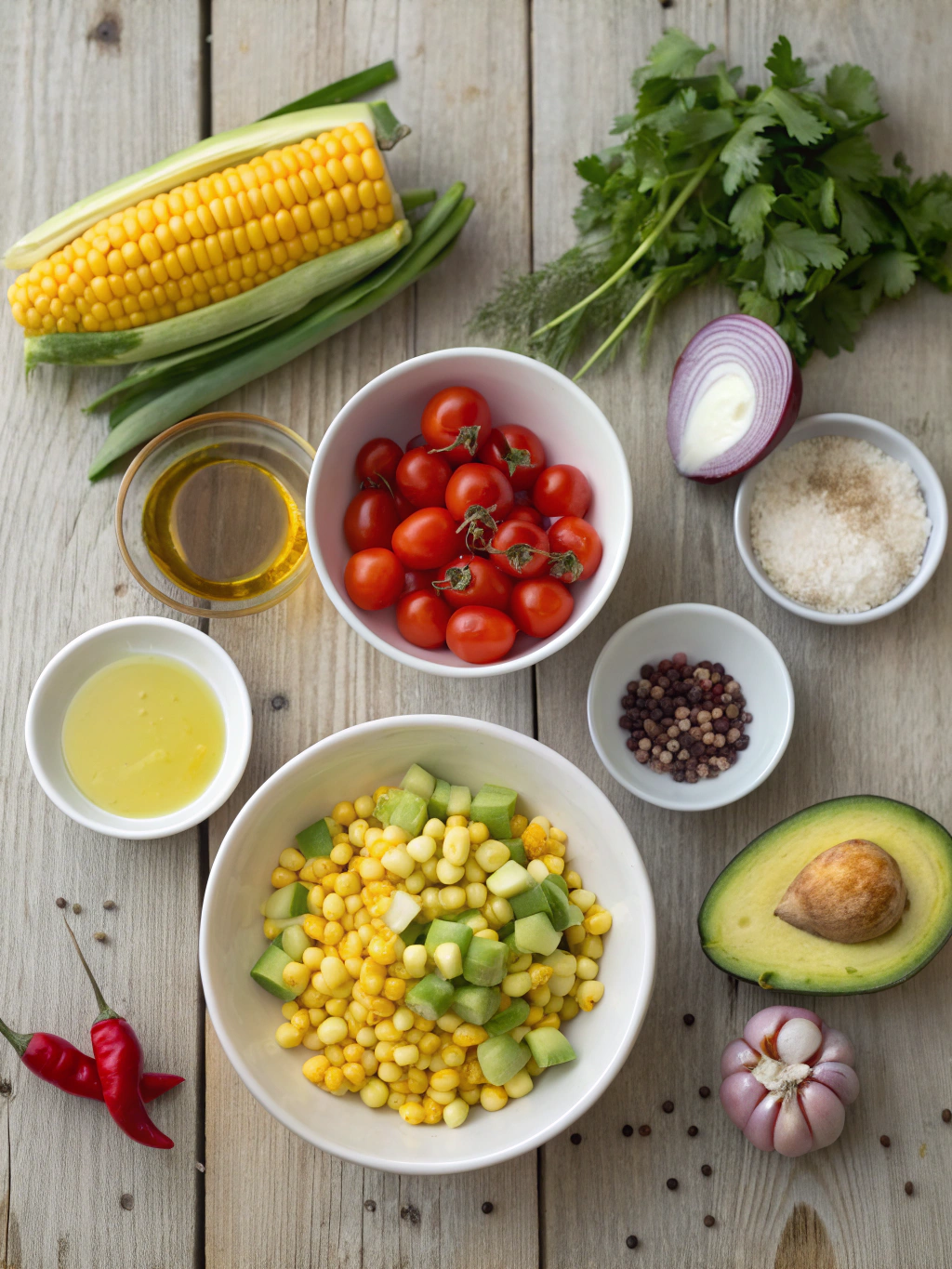 Ingredients for Creamy Avocado Corn Salad – Fresh & Flavor-Packed Side Dish