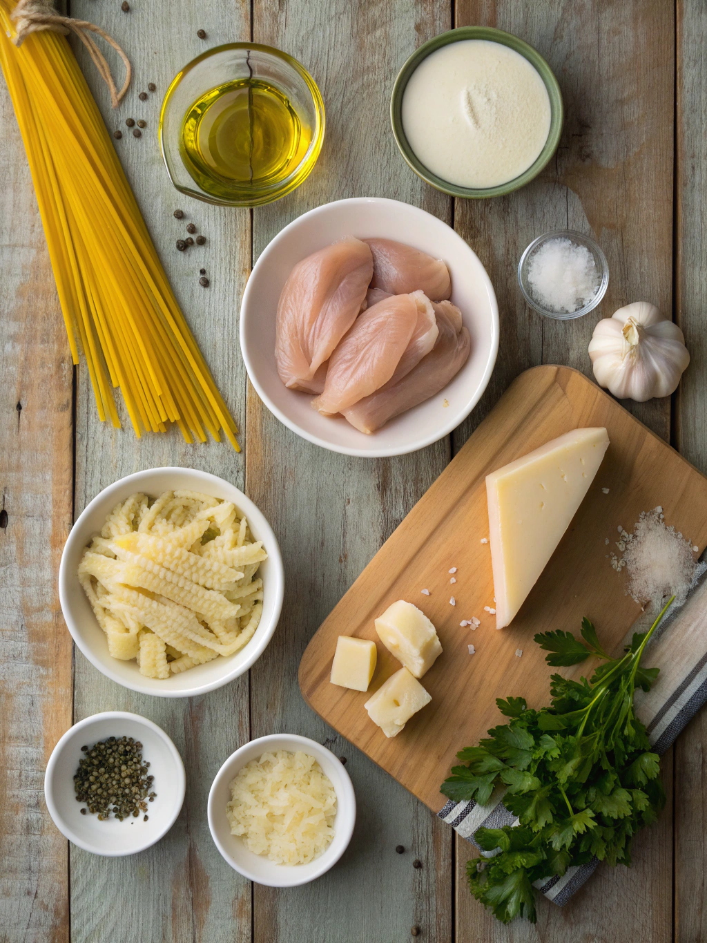 Ingredients for Creamy Garlic Parmesan Chicken Pasta (Easy 30-Minute Dinner!)