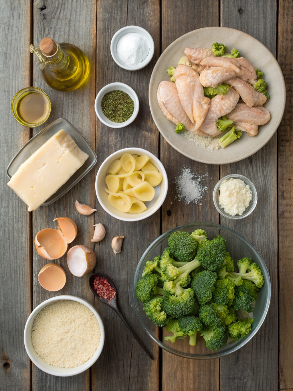 Ingredients for Creamy Garlic Parmesan Chicken Tortellini with Seared Chicken and Fresh Broccoli