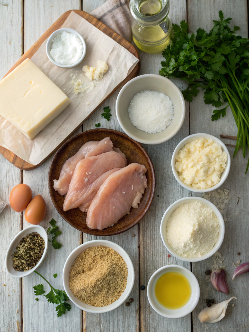 Ingredients for Crispy Parmesan Chicken with a Rich Garlic Sauce - Easy Dinner Idea | Delectable Meal