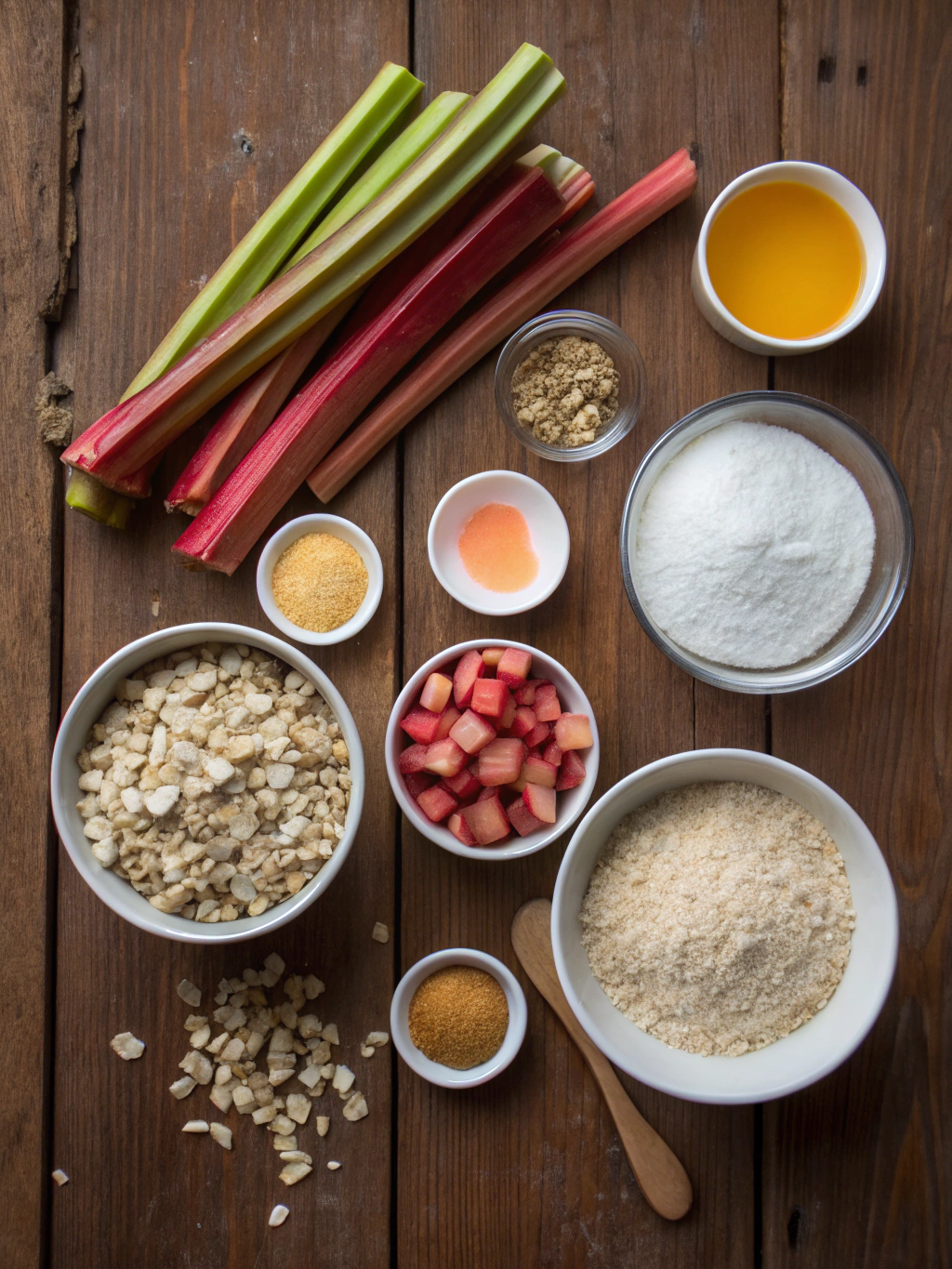 Ingredients for Crispy & Sweet Rhubarb Crisp with Oat Topping