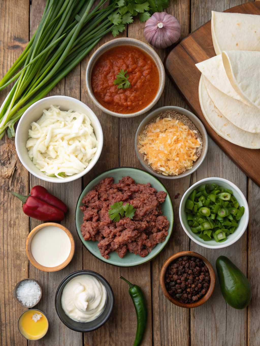 Ingredients for Easy Cheesy Ground Beef Enchiladas - One-Pan Family Favorite!
