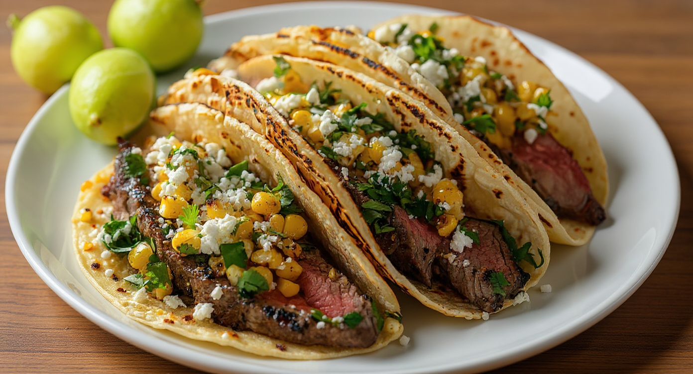 Easy Steak Tacos with Street Corn Topping