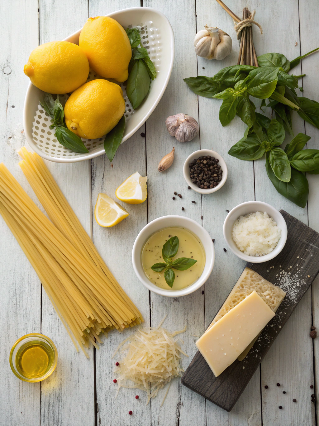 Ingredients for Fresh Lemon Basil Pasta – Bright & Flavorful Italian Dish