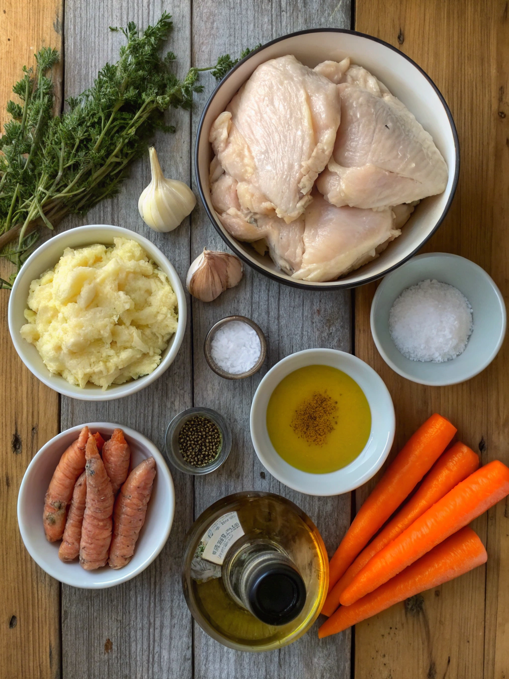 Ingredients for GARLIC HERB CHICKEN WITH MASHED POTATOES AND GLAZED CARROTS - Crisp Tastes