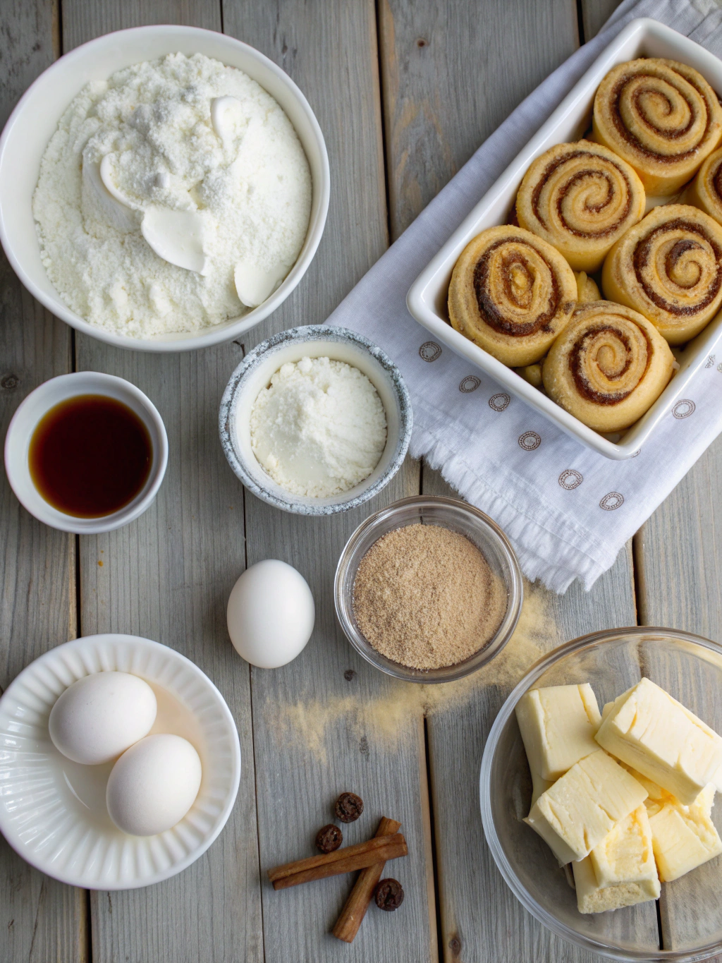 Ingredients for Golden Swirl Cinnamon Roll Cupcakes – The Bakery-Style Treat You Can Make at Home!