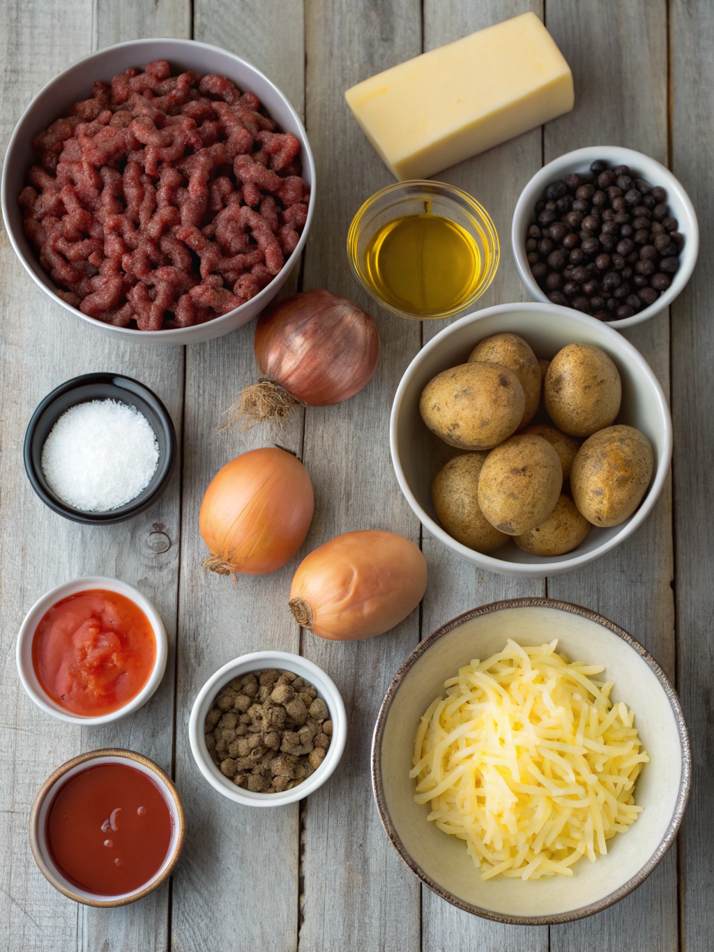 Ingredients for Hobo Casserole (Ground Beef Recipe)