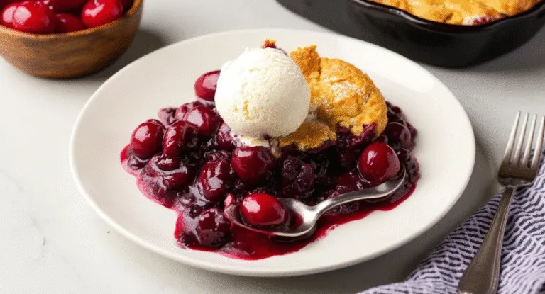 Irresistible Cherry Cobbler with Vanilla Ice Cream – Sweet & Juicy!