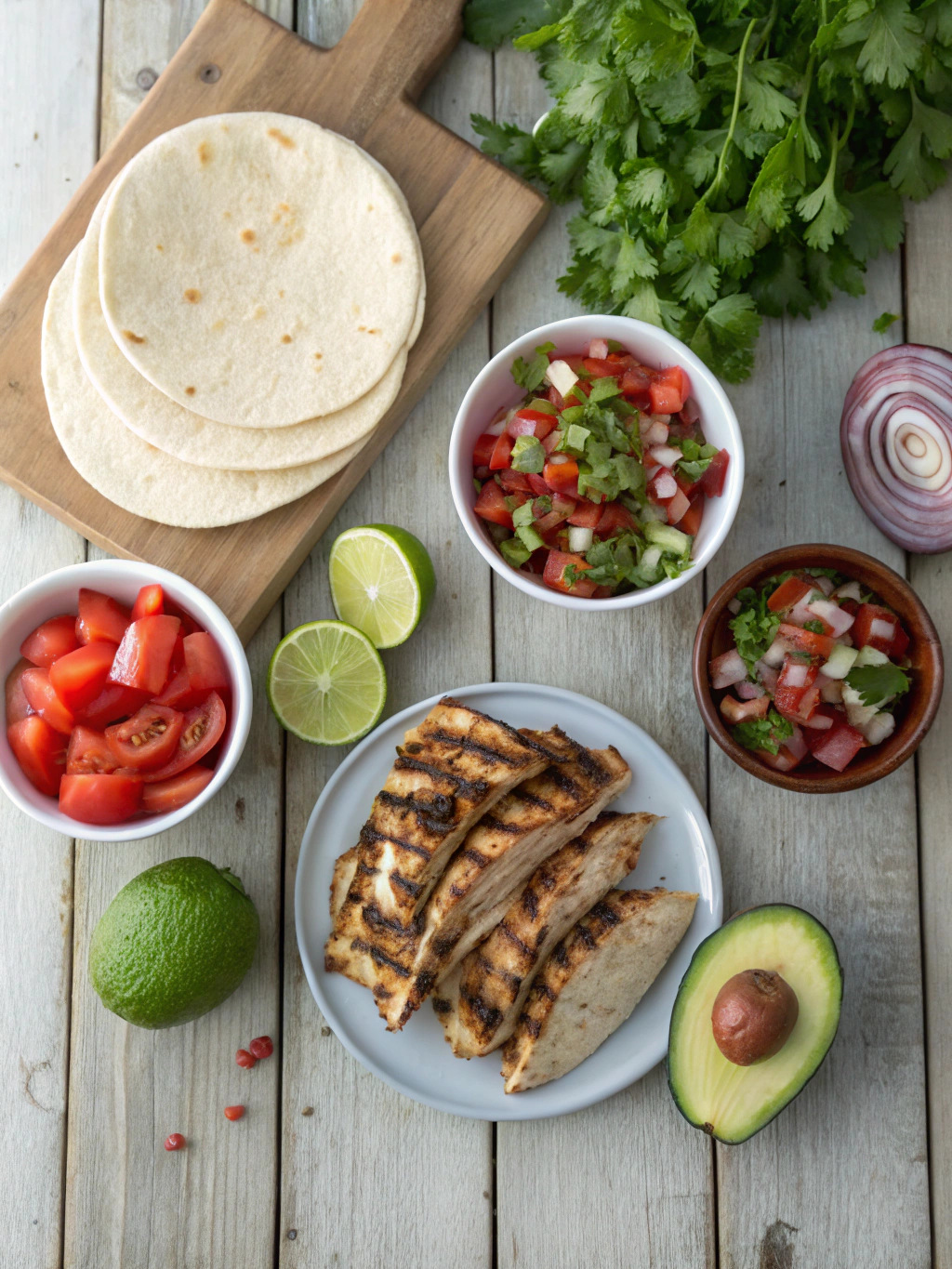 Ingredients for Juicy Grilled Chicken Tacos with Fresh Pico de Gallo
