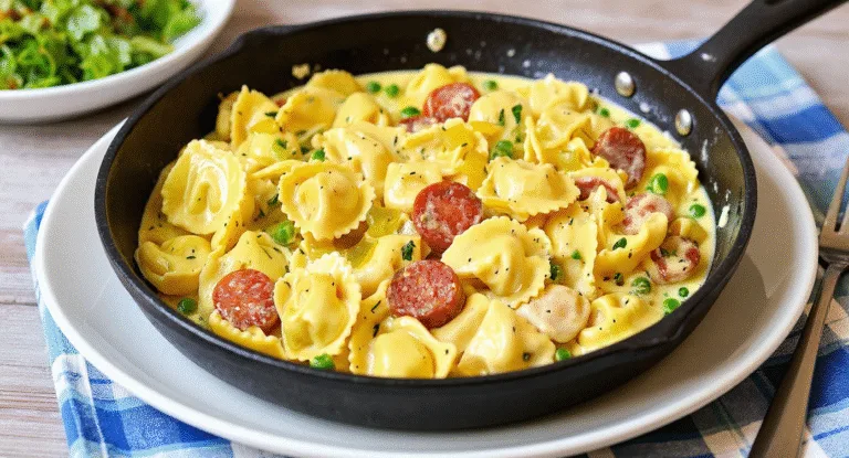 One-Pot Creamy Kielbasa Tortellini Skillet
