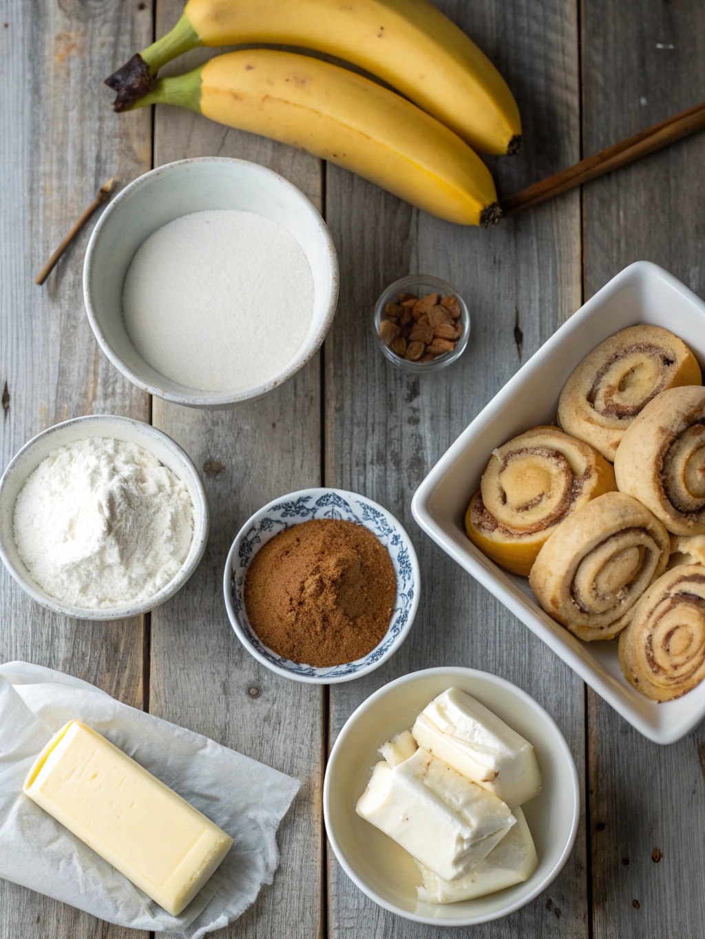 Ingredients for banana bread cinnamon rolls