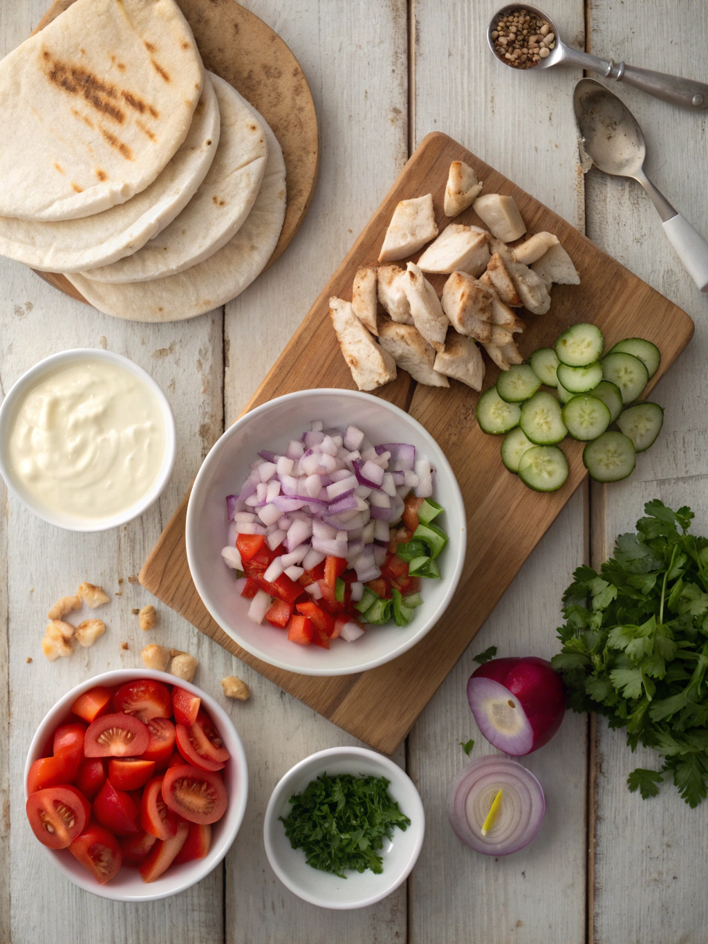 Ingredients for chicken shawarma with creamy garlic sauce