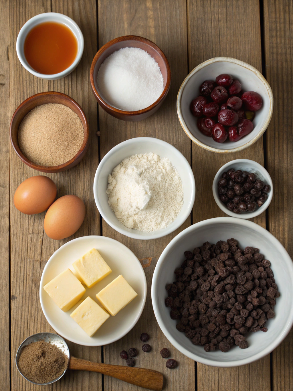 Ingredients for chocolate cherry cookies