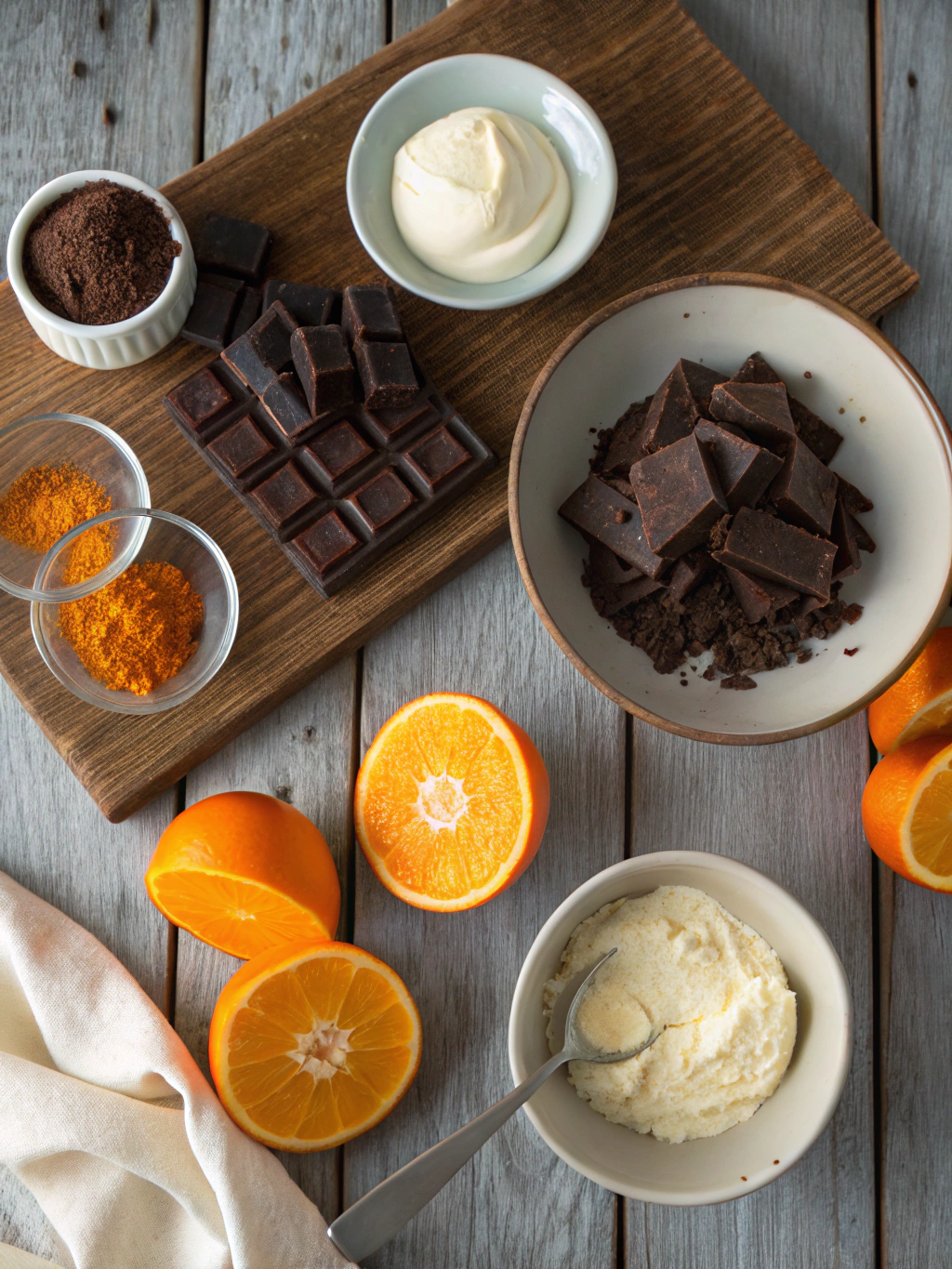 Ingredients for chocolate orange cheesecake a rich zesty indulgence!
