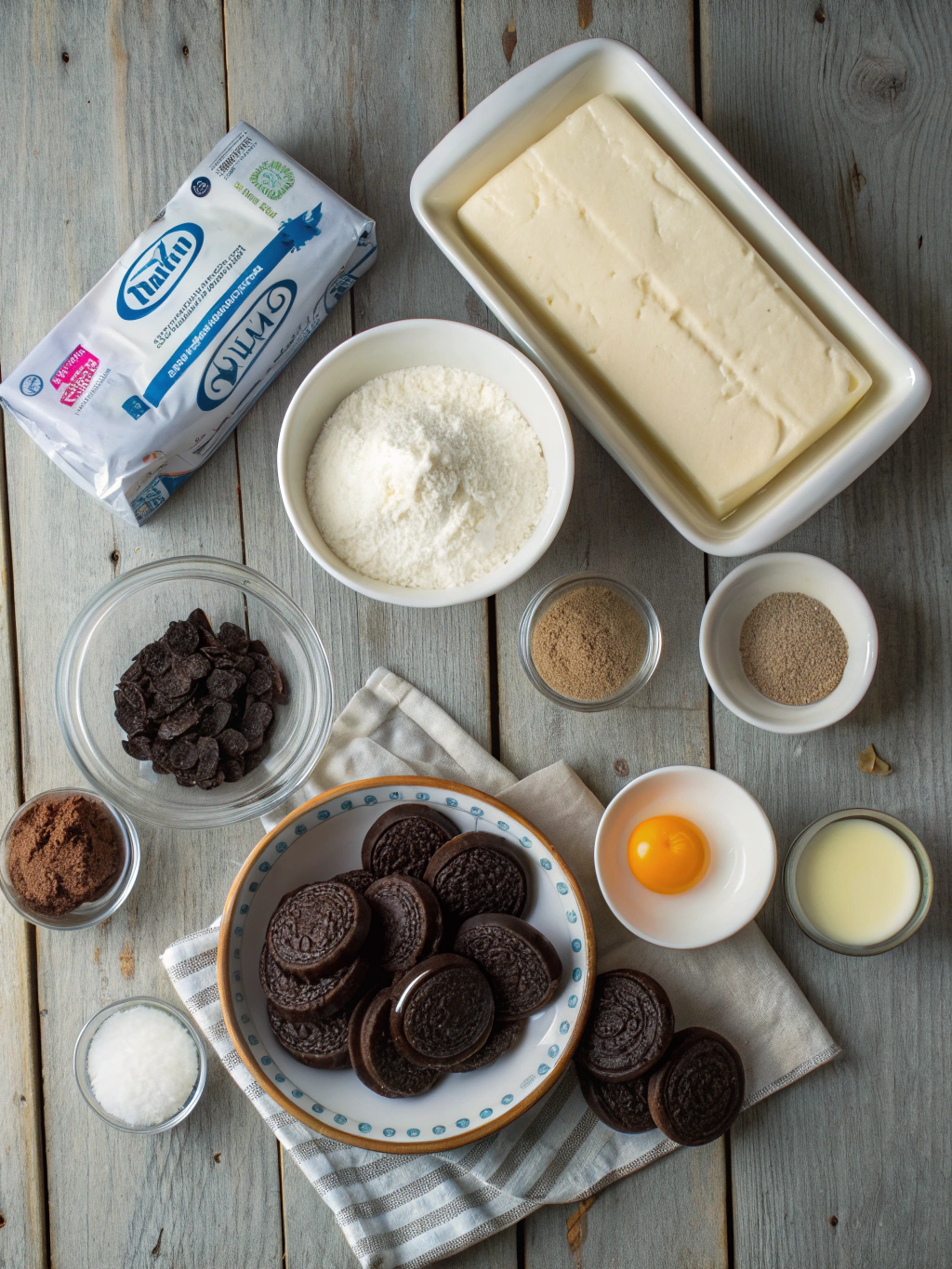 Ingredients for cookies and cream cheesecake deep fried oreos