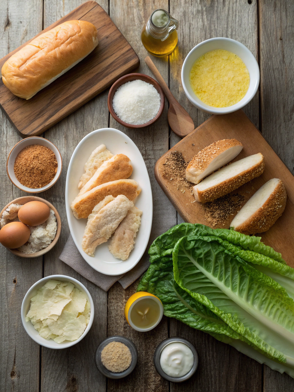 Ingredients for crispy chicken caesar sandwich