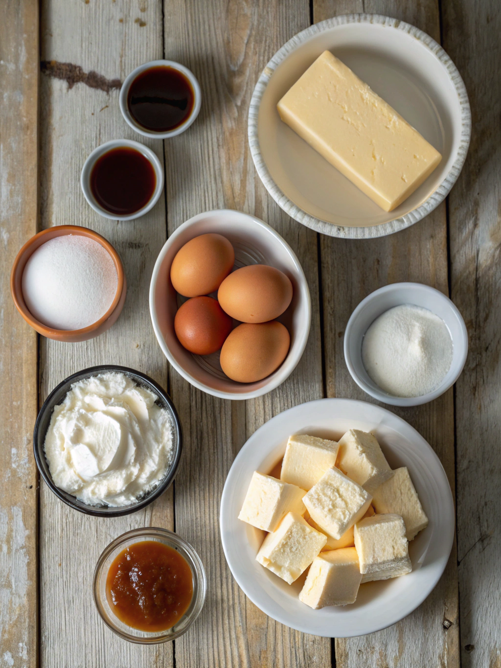 Ingredients for decadent salted caramel cheesecake delight