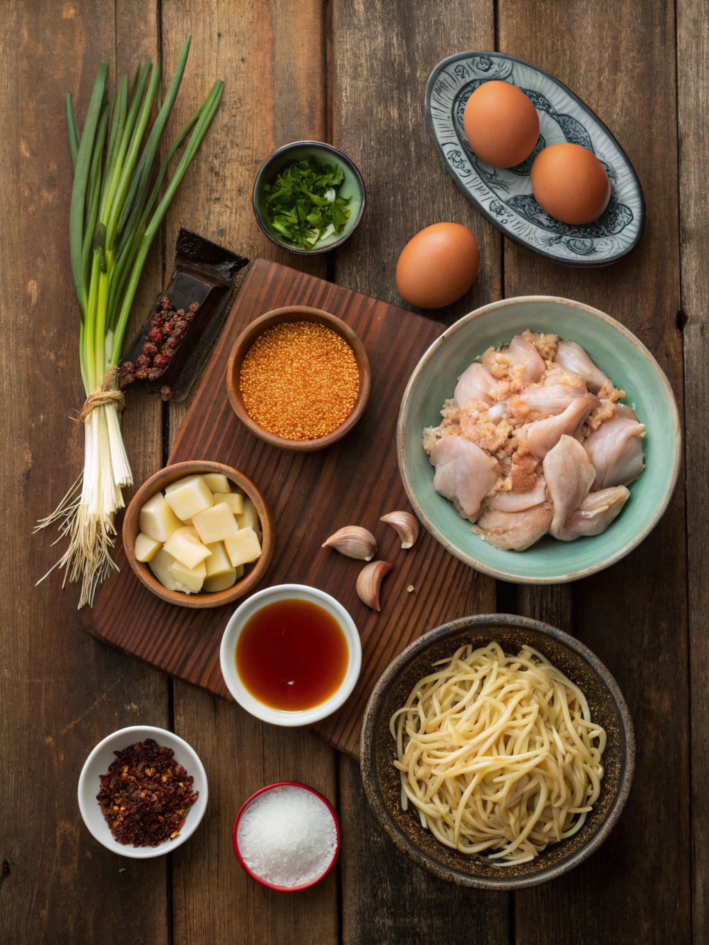Ingredients for fiery chicken ramen