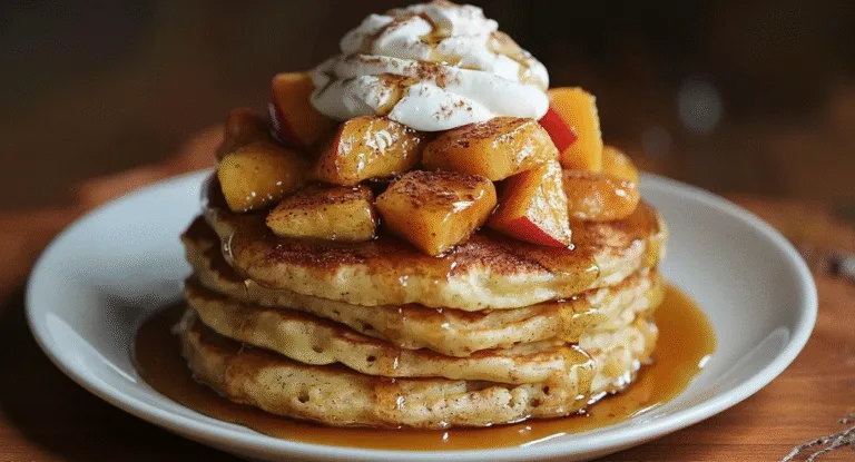fluffy peach cobbler pancakes