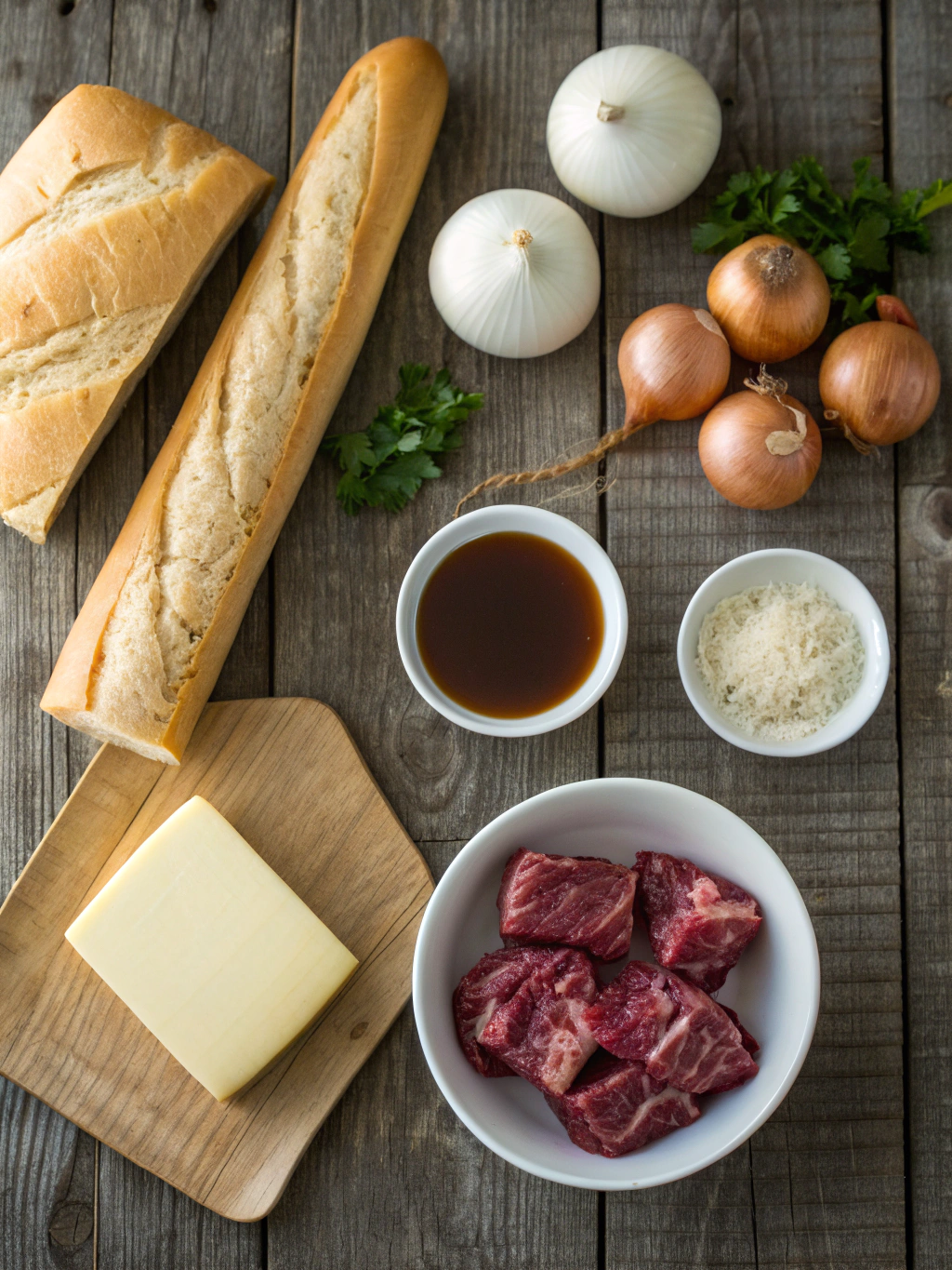 Ingredients for french onion beef short rib soup