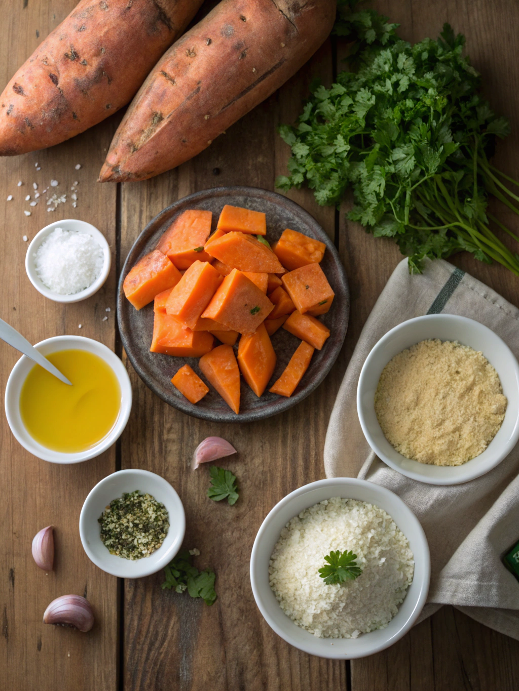 Ingredients for garlic parmesan sweet potato wedges you need to try!