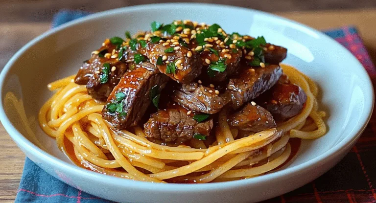 garlic steak pasta sweet, spicy, totally addictive