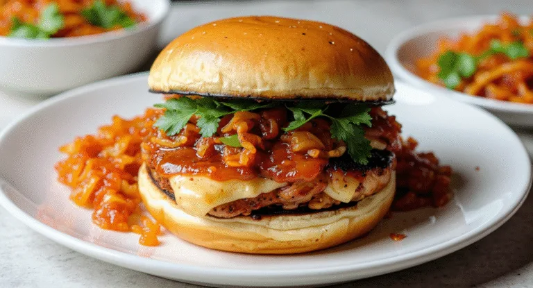 gochujang chicken burgers with kimchi jam