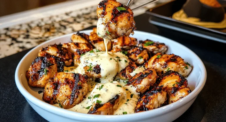 grilled chicken bites with creamy garlic sauce