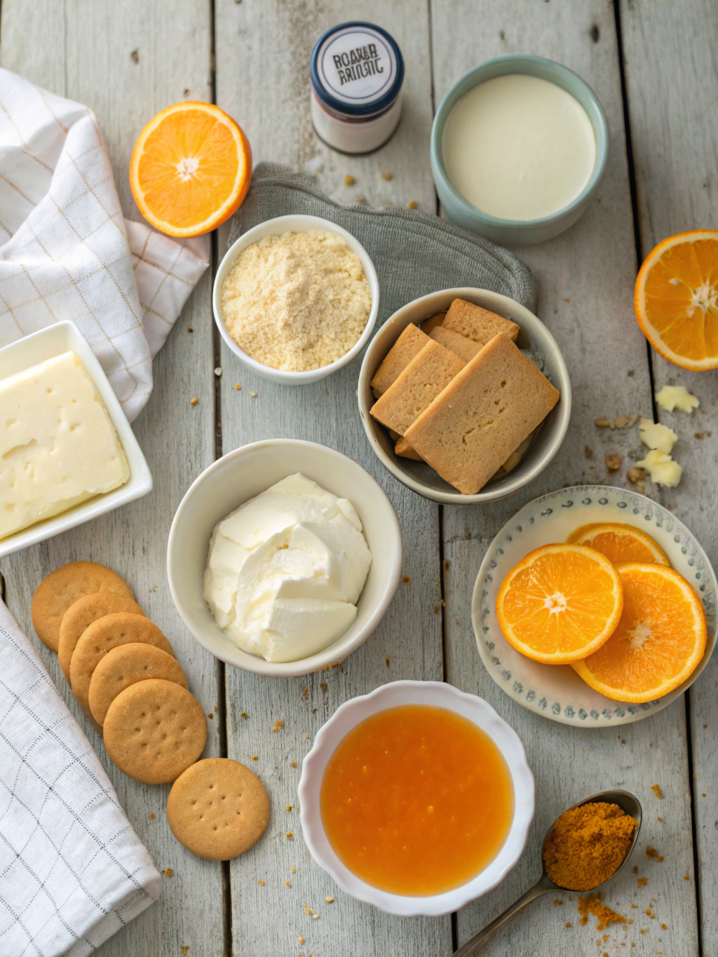 Ingredients for no-bake orange creamsicle cheesecake