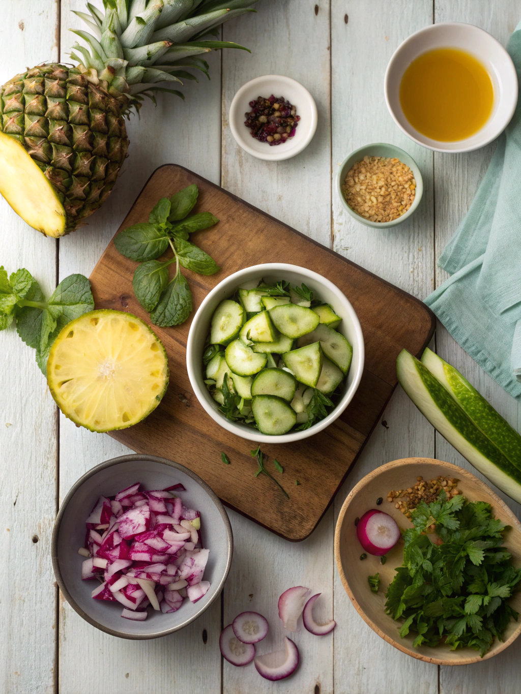 Ingredients for pineapple cucumber salad