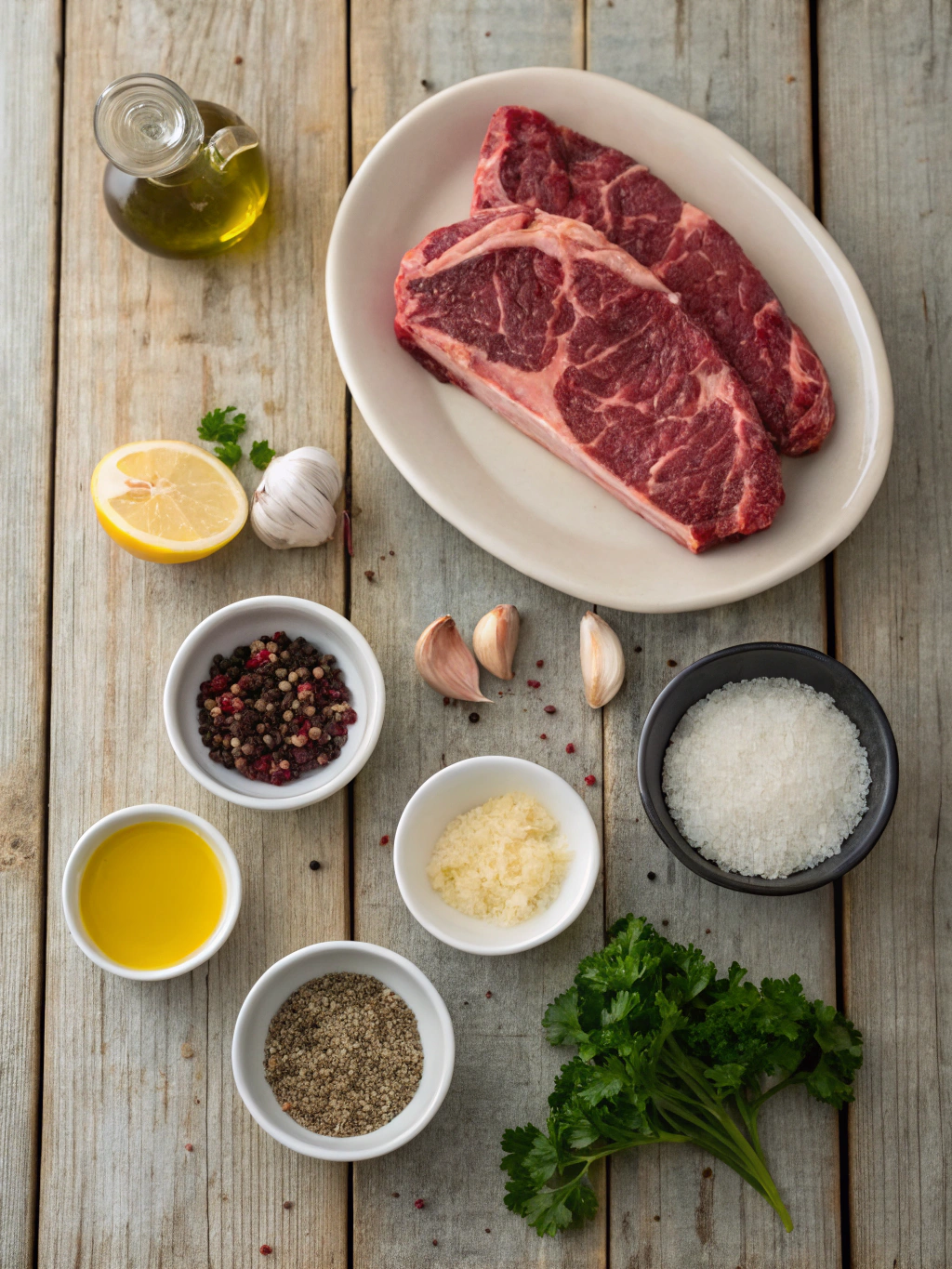 Ingredients for quick & easy authentic garlic butter brazilian steak recipe