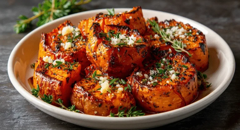 roasted sweet potatoes with garlic and parmesan