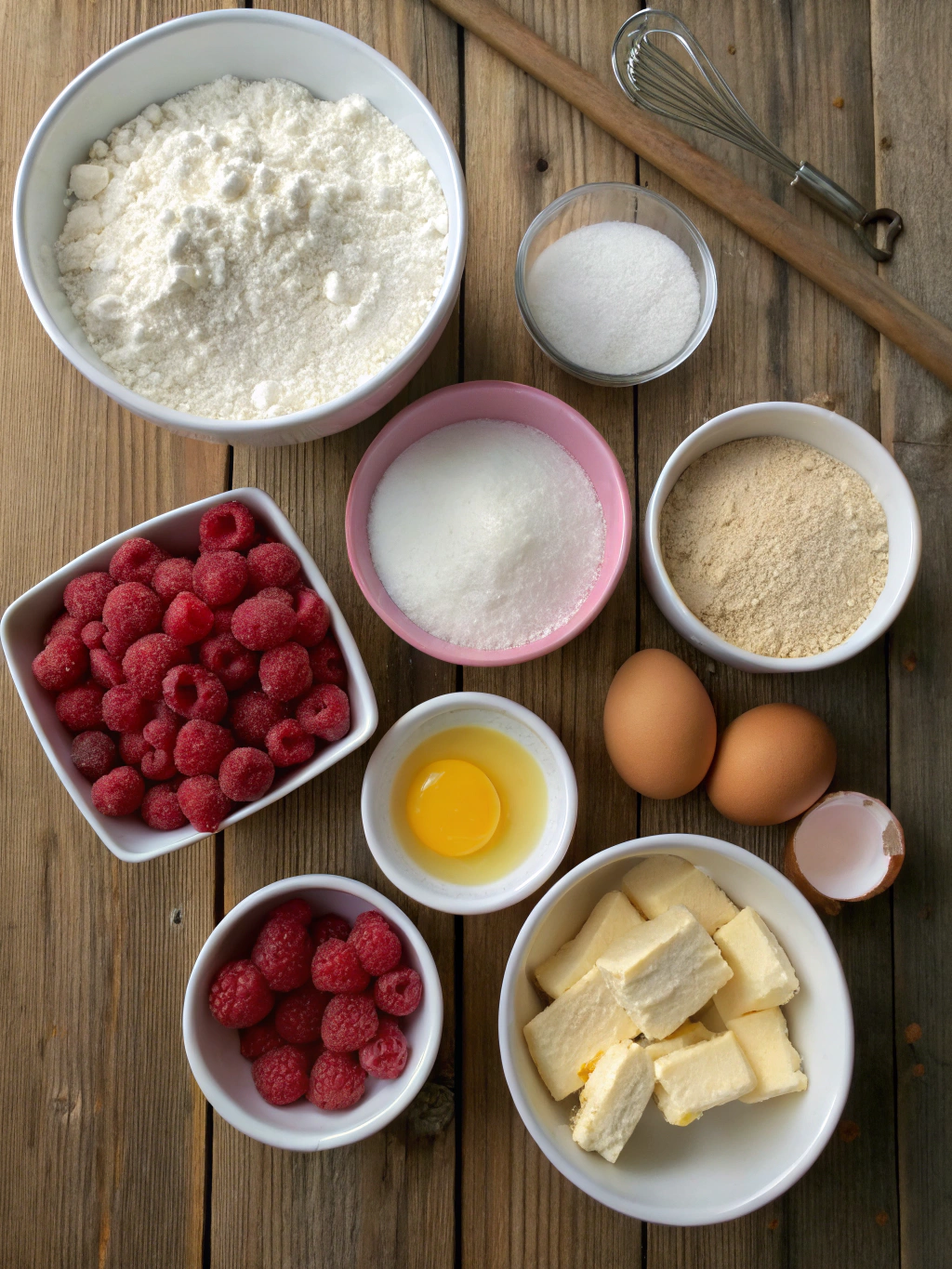 Ingredients for soft and chewy raspberry sugar cookies